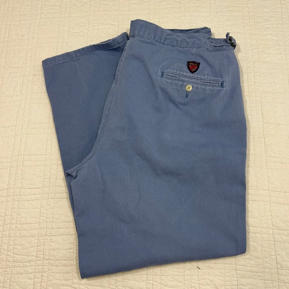 Polo Ralph Lauren Mens 38x36 Blue Pleated Chino Pants Made in USA Vintage Crest